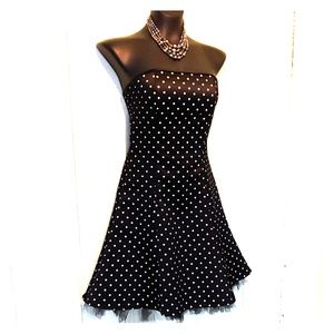Jessica McClintock strapless polka dot party dress